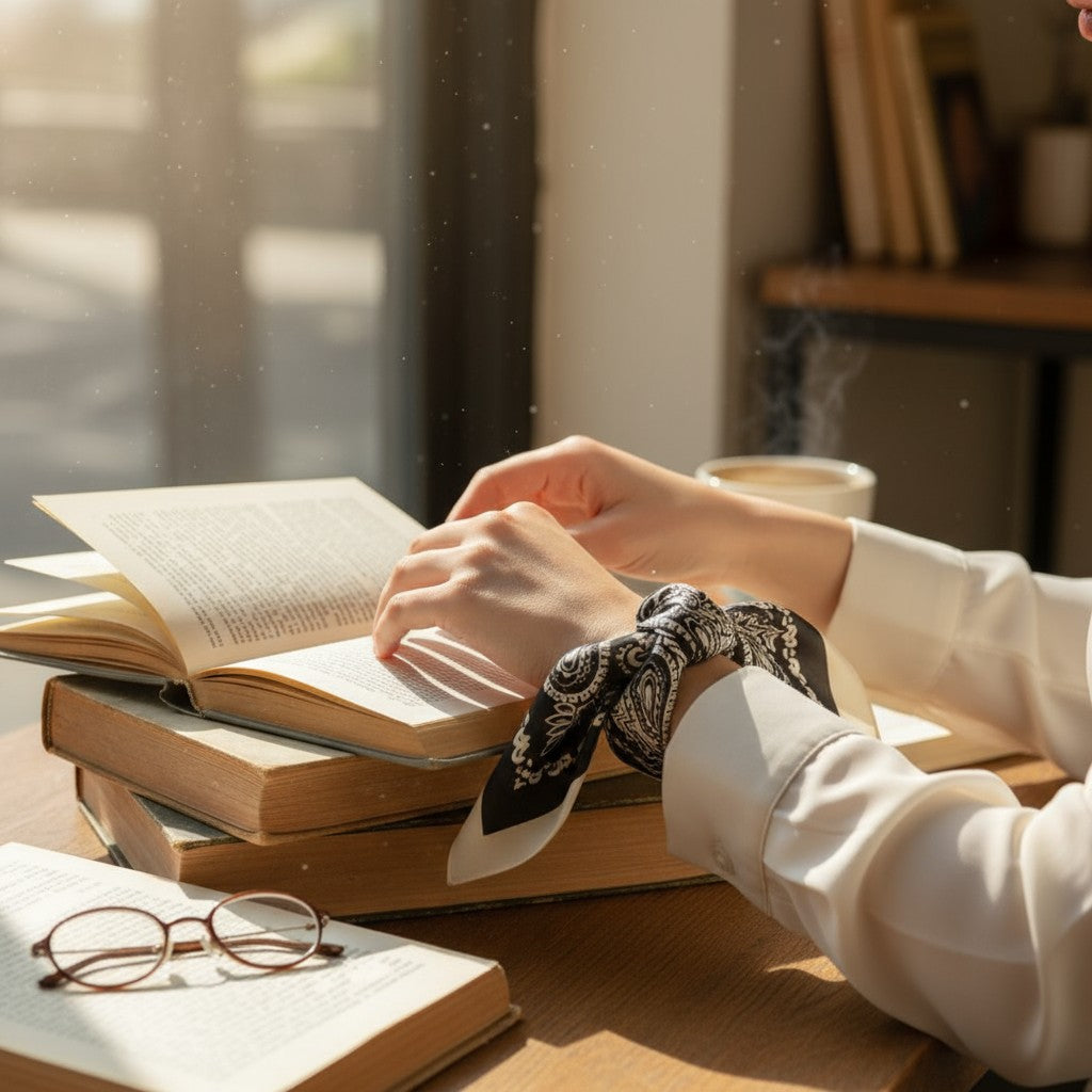 Noir Paisley Silk Scarf 70×70 cm – Black & White Classic Square Scarf | LUNÉA Atelier Collection 🖤🤍