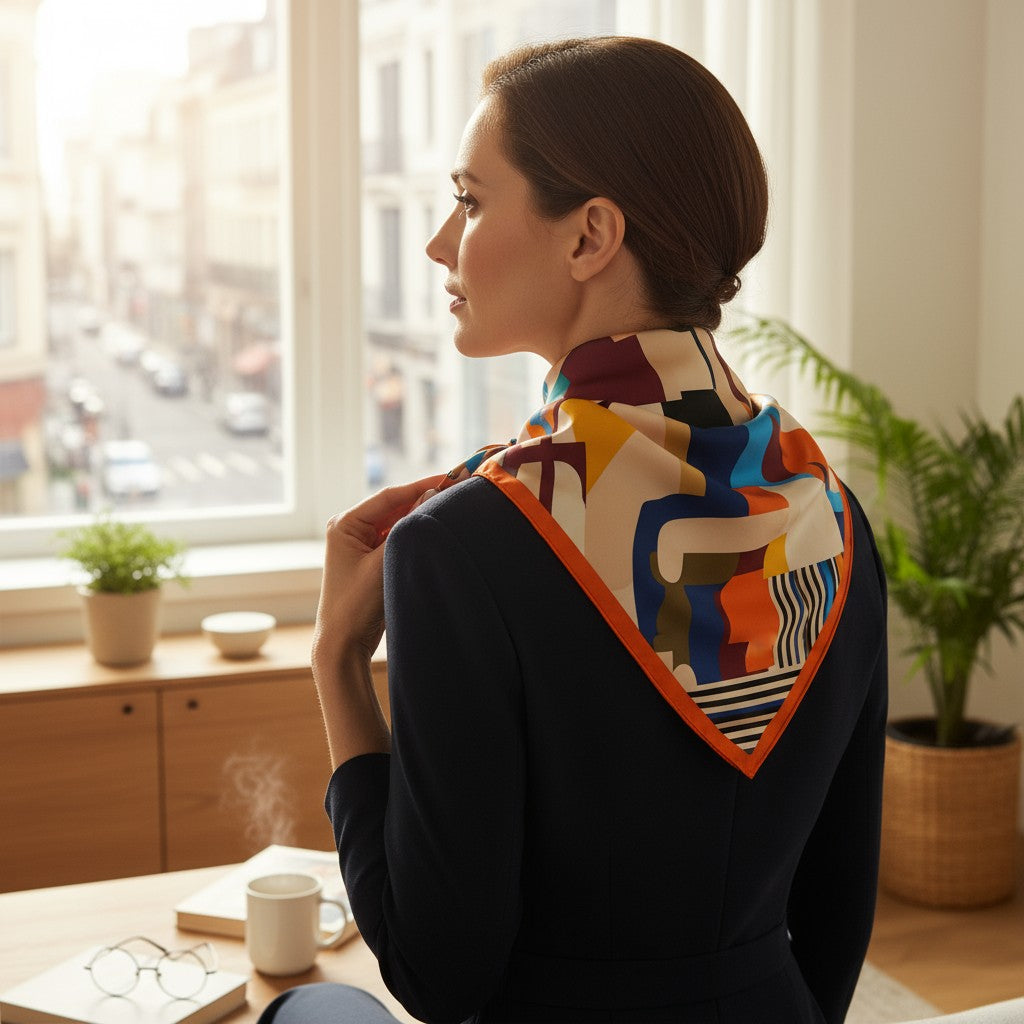 Arte Silk Scarf 70×70 cm – Abstract Multicolor Square Scarf | LUNÉA Atelier Collection 🎨✨