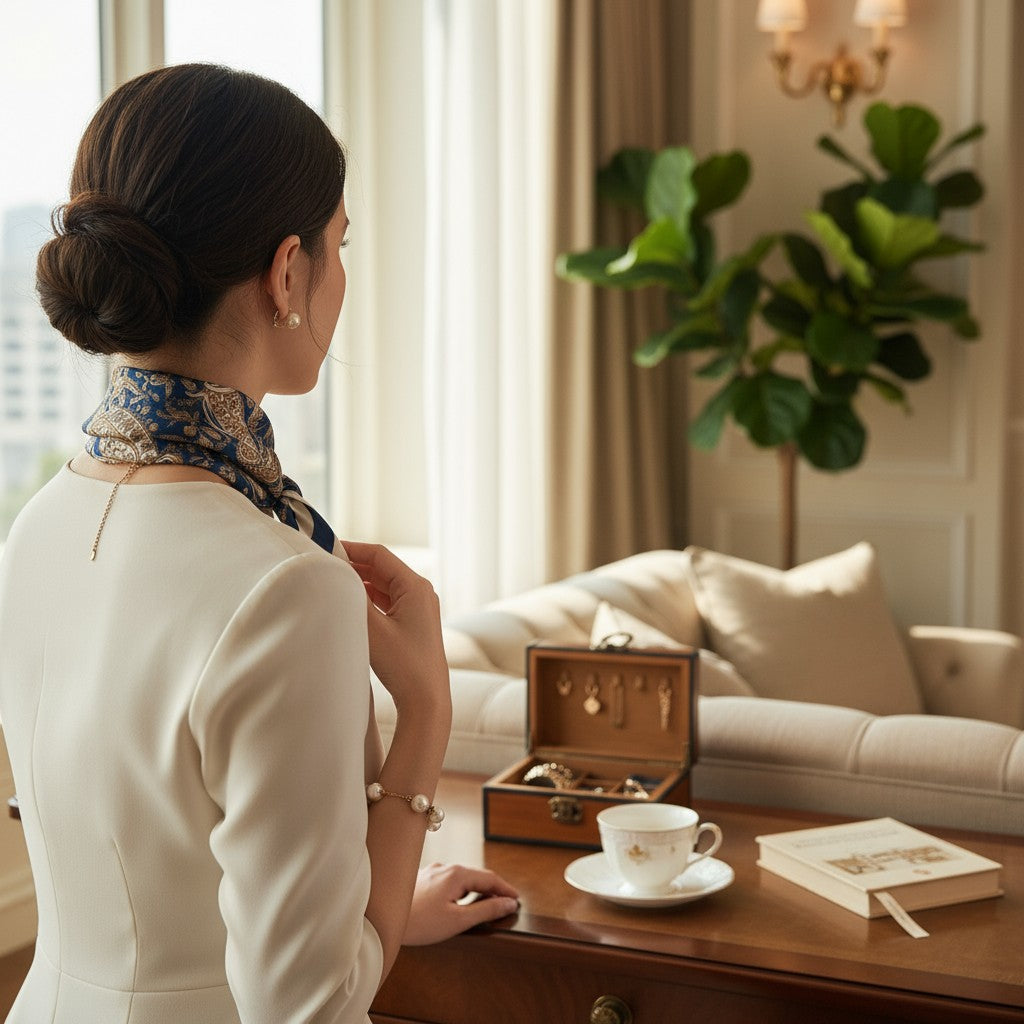 Royal Bleu Silk Scarf 70×70 cm – Navy & Gold Baroque Square Scarf | LUNÉA Atelier Collection 💙👑