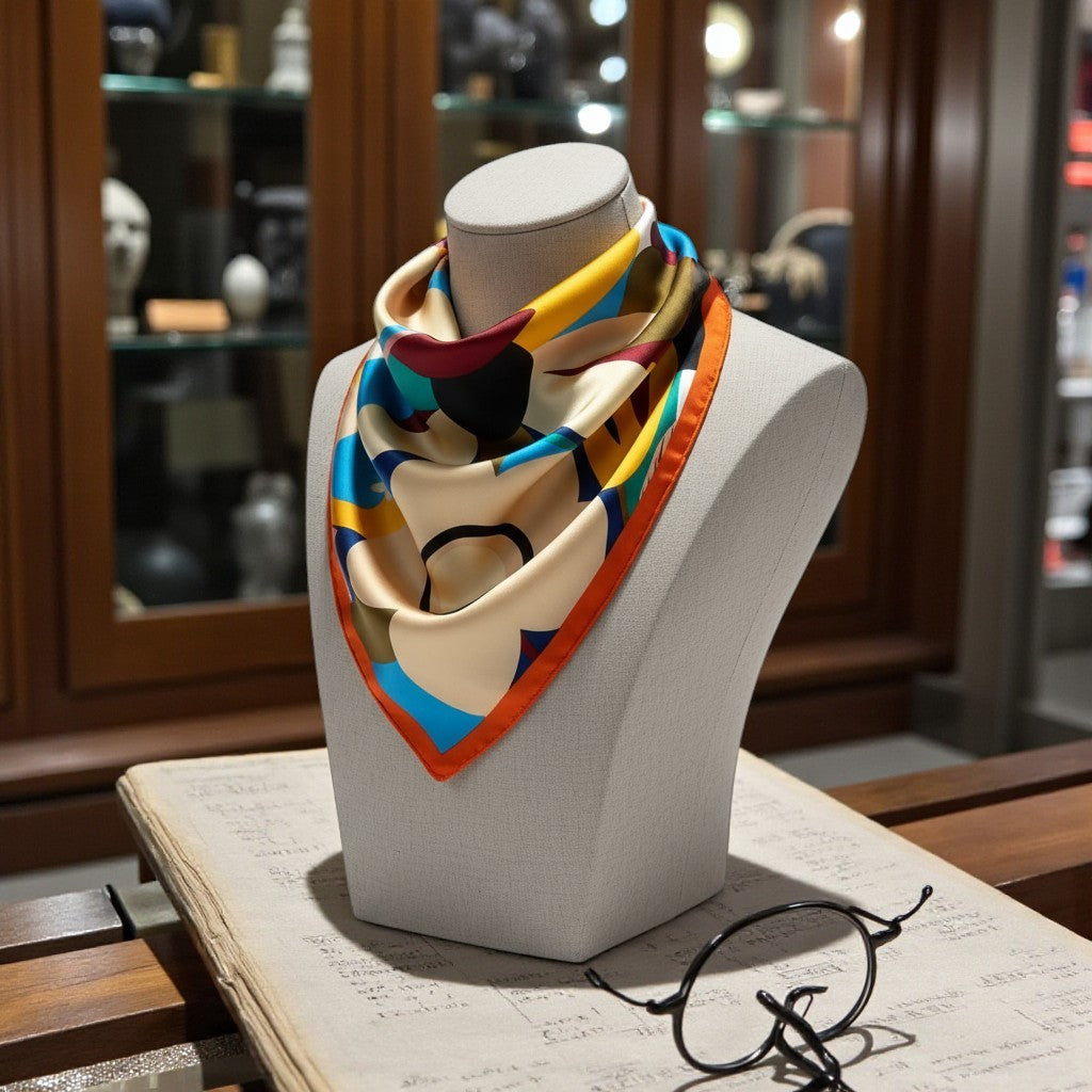 Arte Silk Scarf 70×70 cm – Abstract Multicolor Square Scarf | LUNÉA Atelier Collection 🎨✨