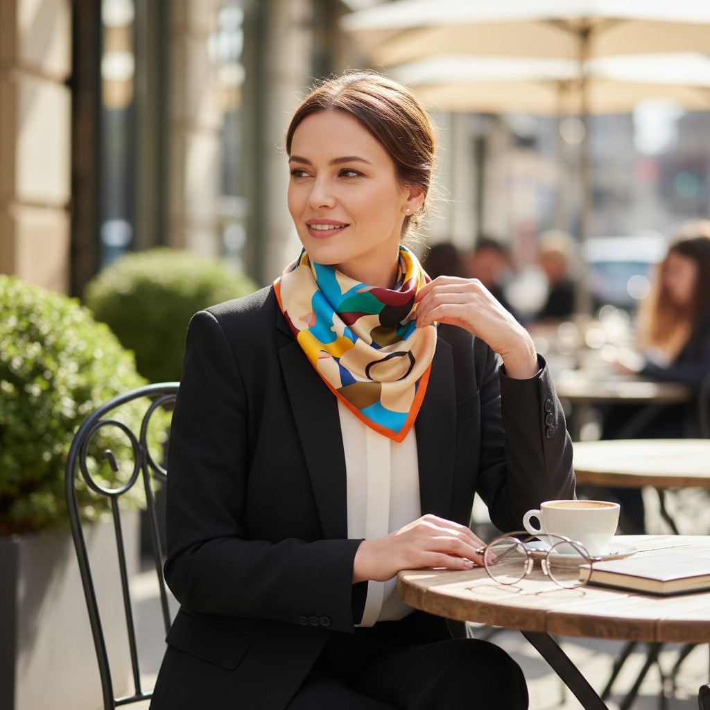 Arte Silk Scarf 70×70 cm – Abstract Multicolor Square Scarf | LUNÉA Atelier Collection 🎨✨