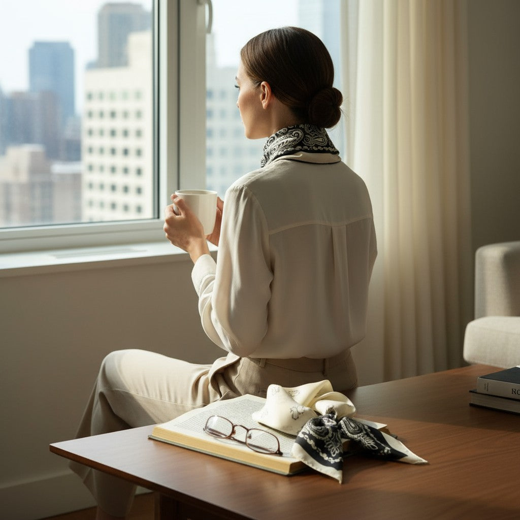 Noir Paisley Silk Scarf 70×70 cm – Black & White Classic Square Scarf | LUNÉA Atelier Collection 🖤🤍