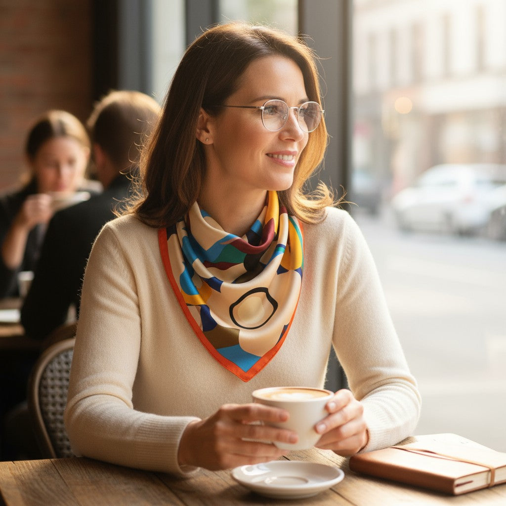 Arte Silk Scarf 70×70 cm – Abstract Multicolor Square Scarf | LUNÉA Atelier Collection 🎨✨