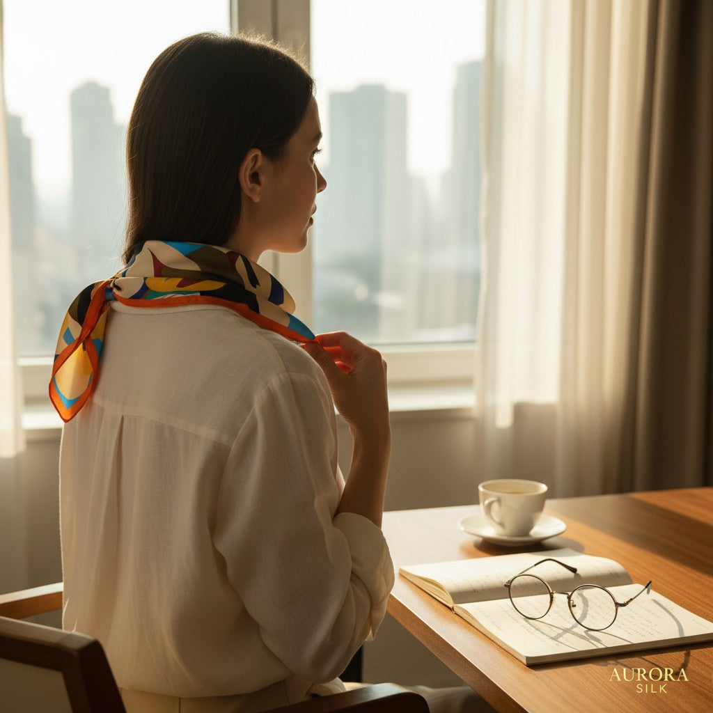 Arte Silk Scarf 70×70 cm – Abstract Multicolor Square Scarf | LUNÉA Atelier Collection 🎨✨