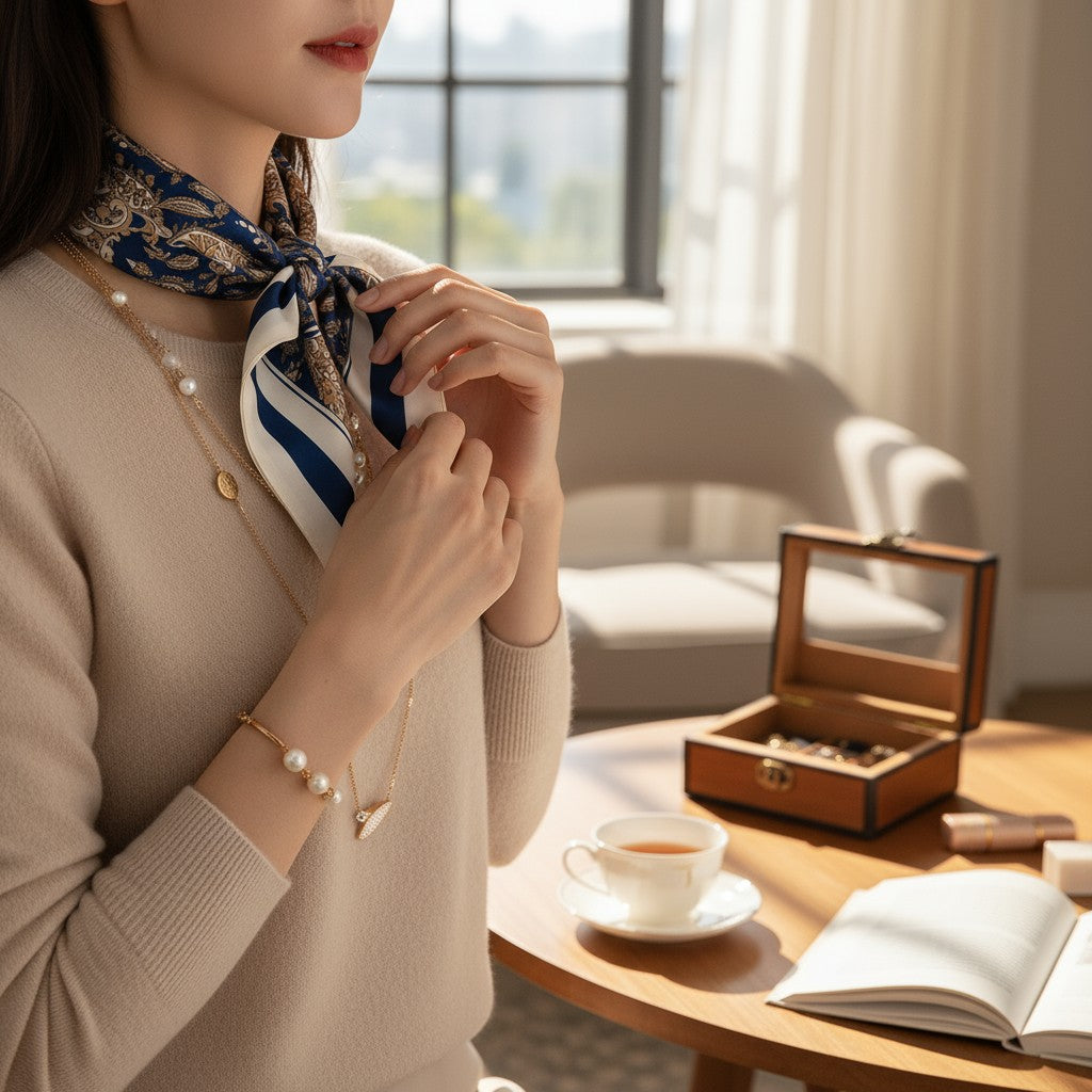 Royal Bleu Silk Scarf 70×70 cm – Navy & Gold Baroque Square Scarf | LUNÉA Atelier Collection 💙👑