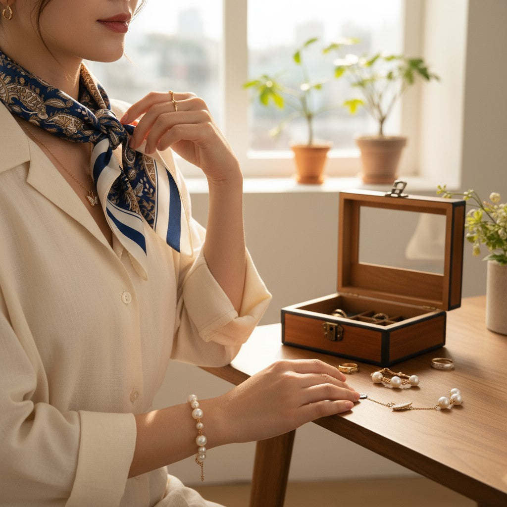 Royal Bleu Silk Scarf 70×70 cm – Navy & Gold Baroque Square Scarf | LUNÉA Atelier Collection 💙👑